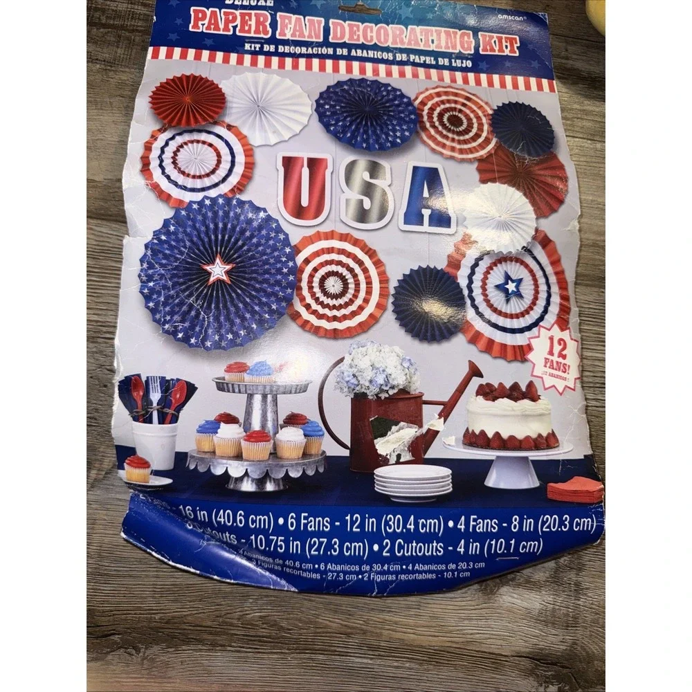 Patriotic Decorations Red White Blue Hanging Paper Fans for American 12 Fans